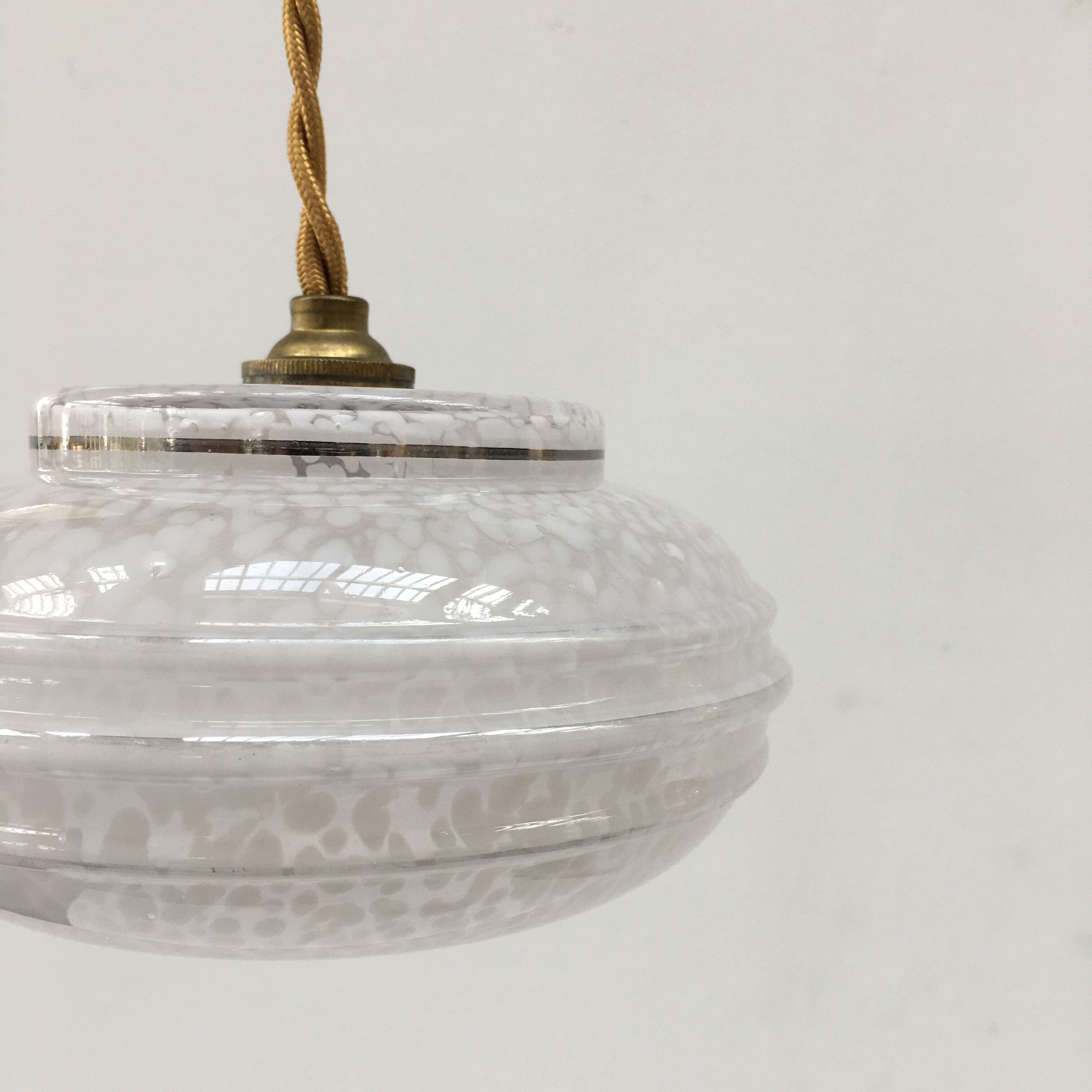Pair of white clichy glass pendant lamps