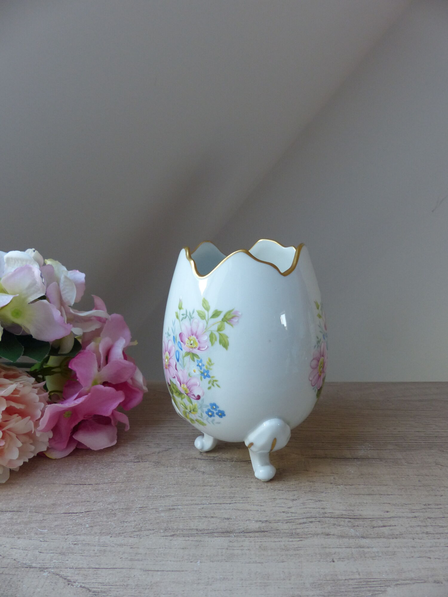 Old Tripod Egg Vase Genuine Limoges Porcelain, Large Limoges Egg