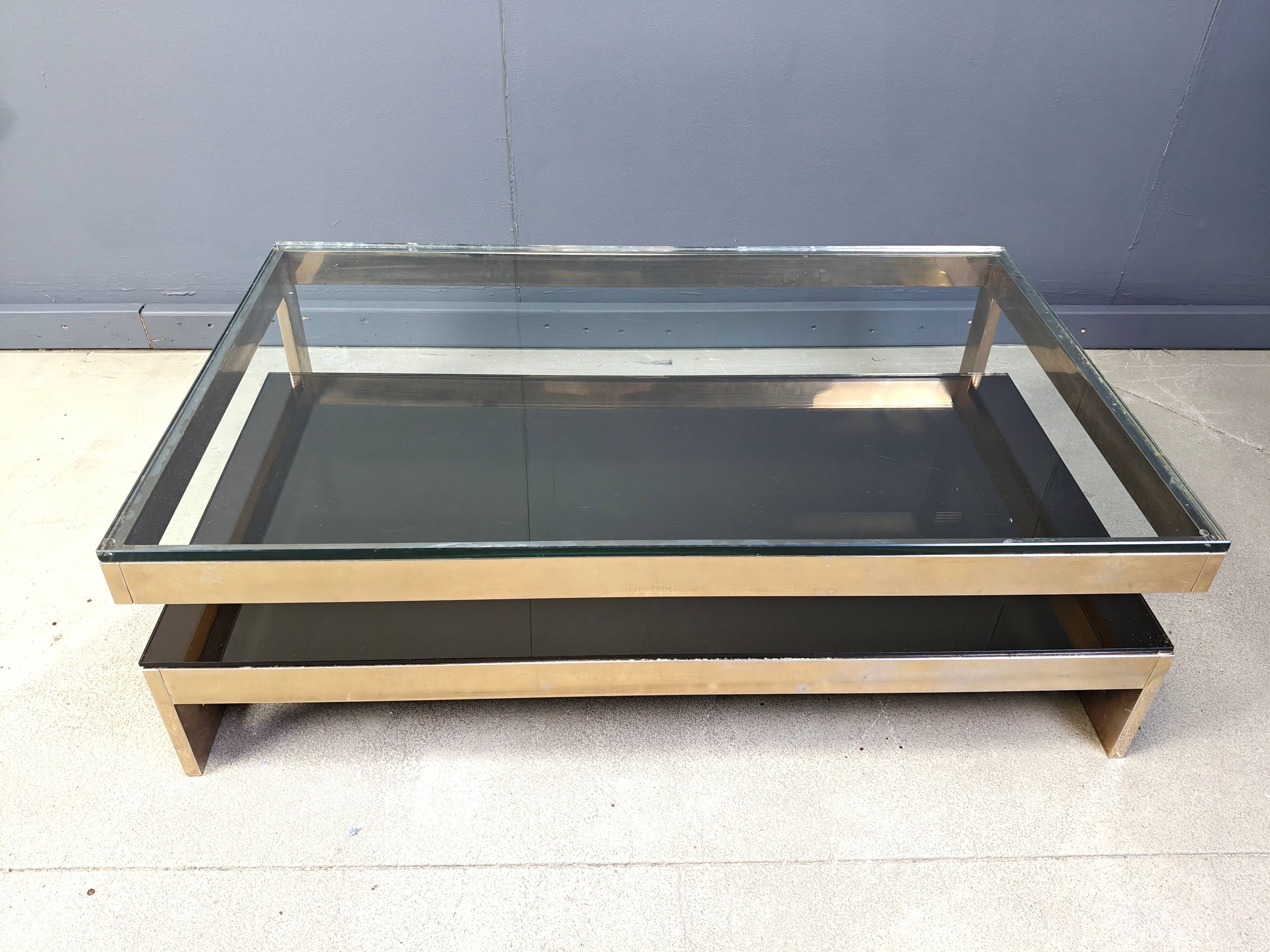 Vintage two-tier coffee table by Belgochrom in 23 carat, 1970s.