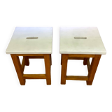 Pair of square-seat pine stools