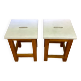Pair of square-seat pine stools