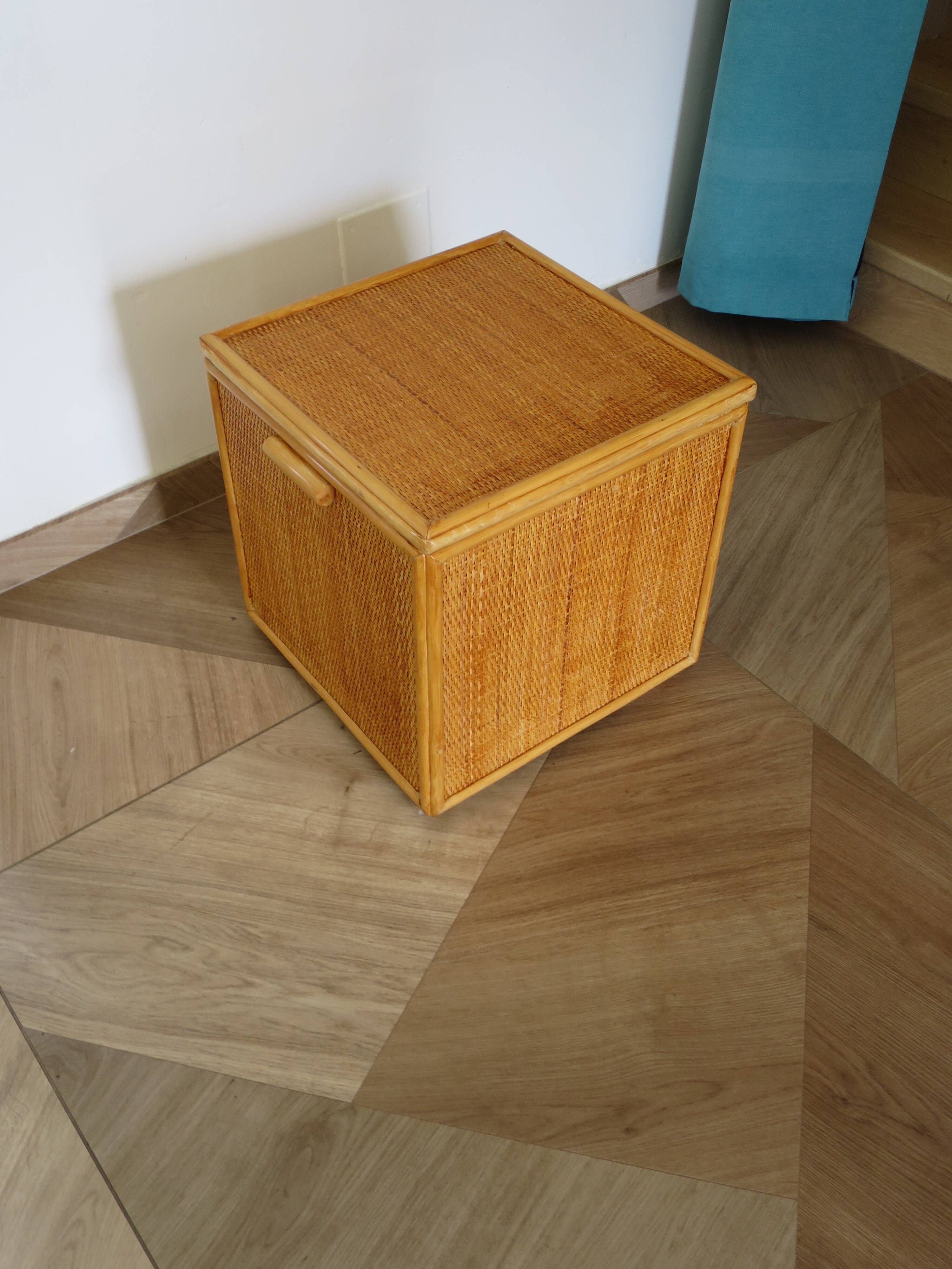 Woven rattan chest, wood and bamboo, 1980s