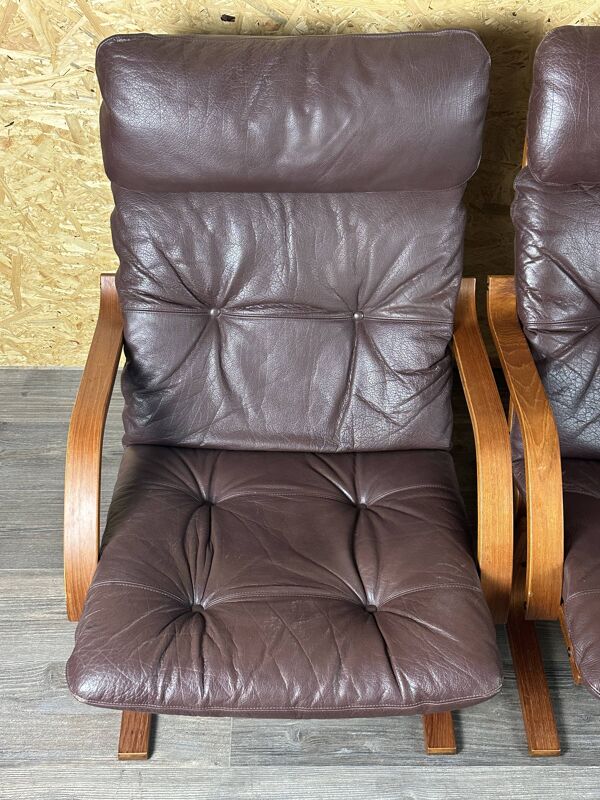 2x 60s 70s Easy Chair Leather Armchairs Westnofa Norway Mid Century