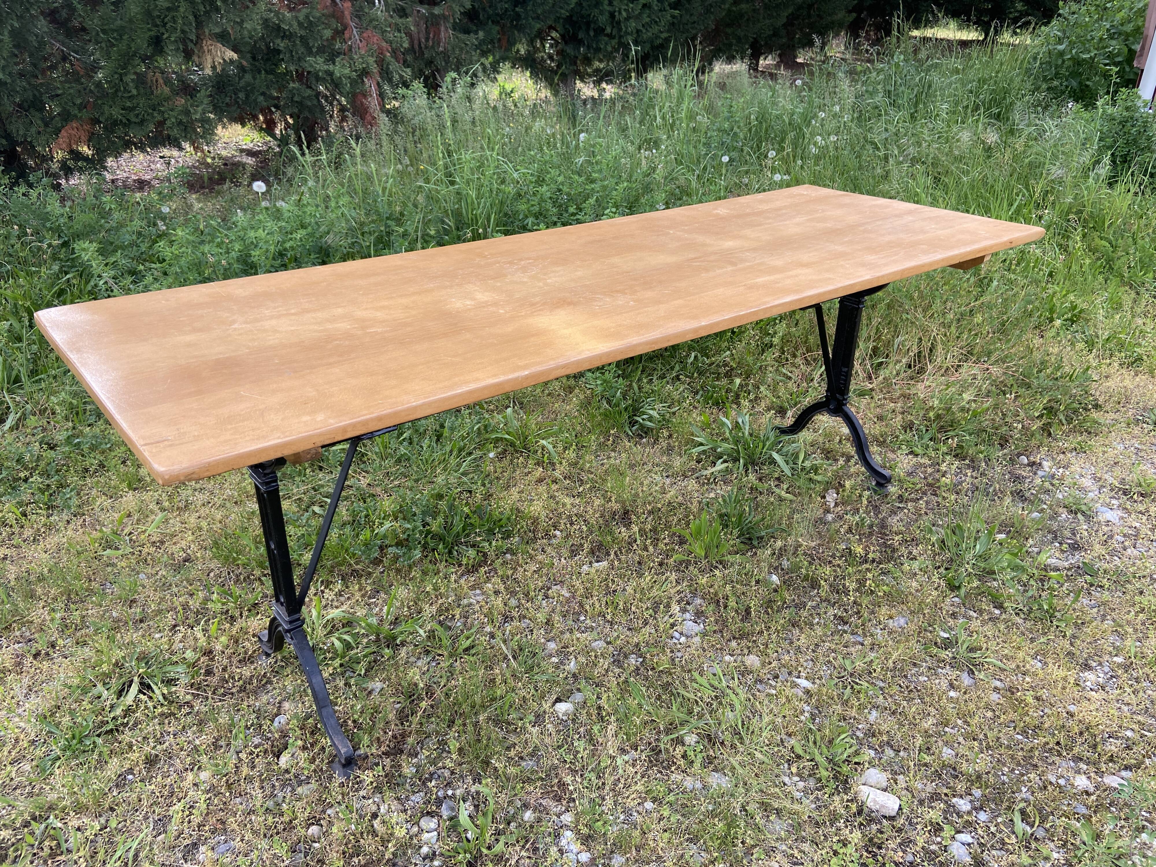 Large bistro coffee table in beech and cast iron base, French Paris