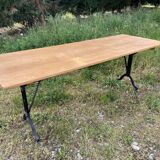 Large beech bistro coffee table and cast iron base French Paris