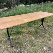 Large bistro coffee table in beech and cast iron base, French Paris