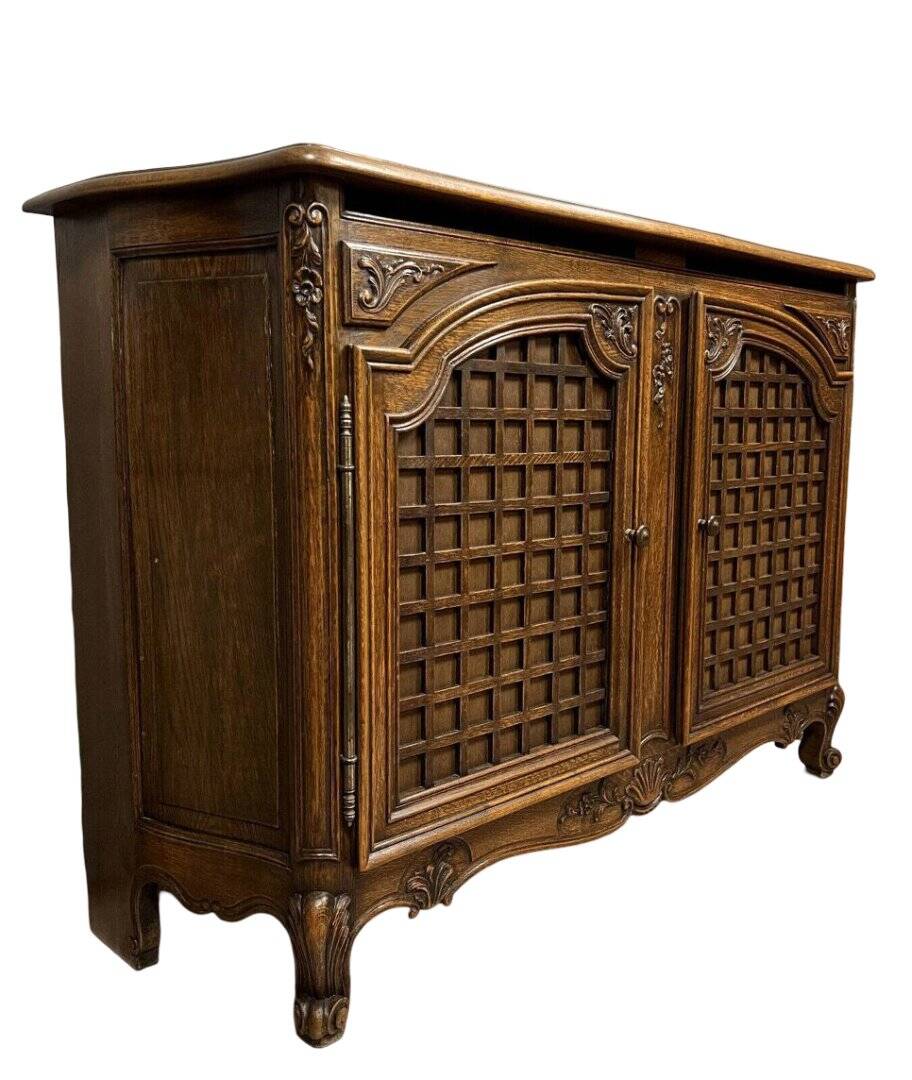 curved wooden buffet with double secret compartment in Louis XV style made of oak
