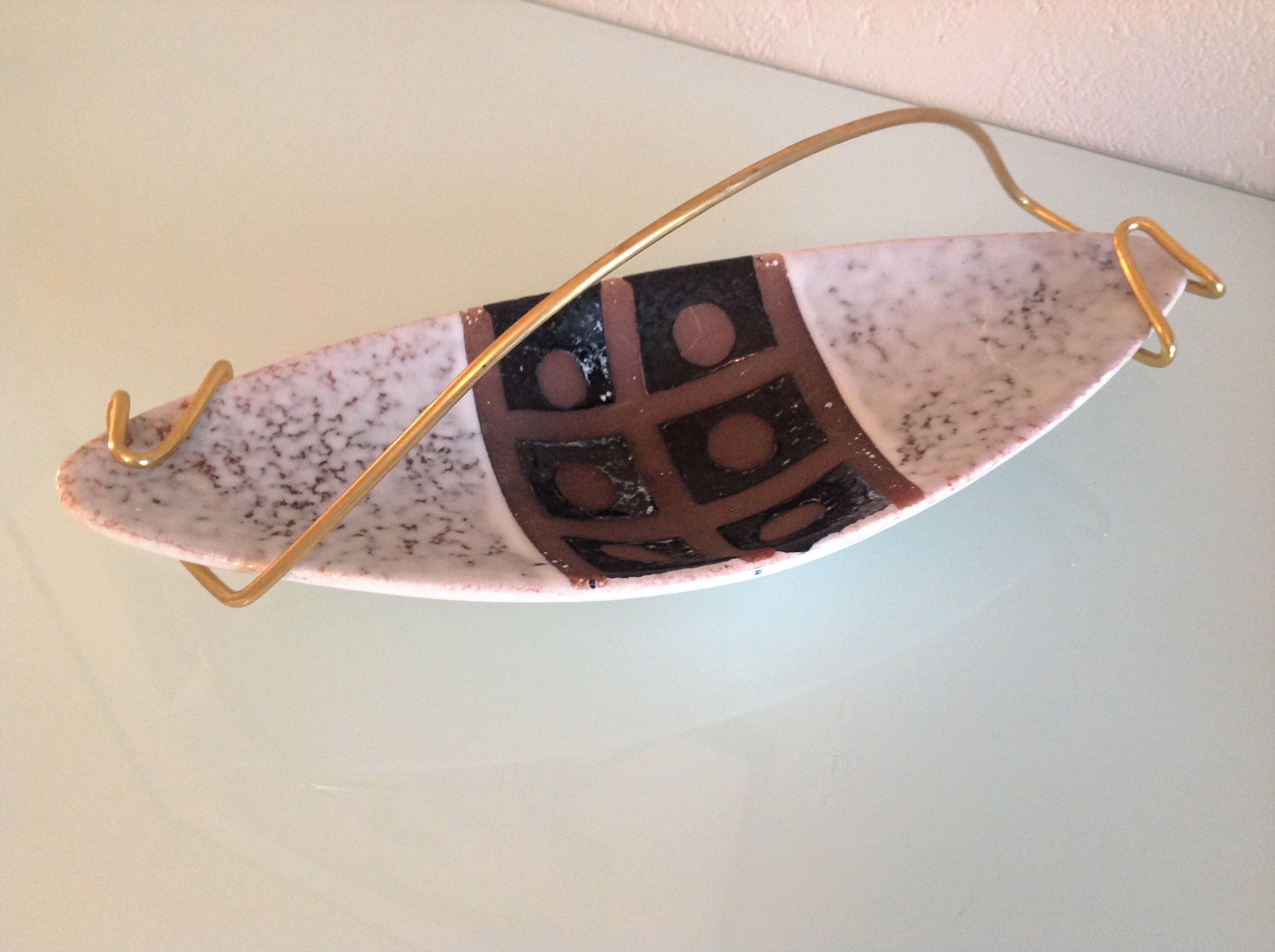 Empty pocket in gray and brown ceramic and golden handle / vintage 60s-70s