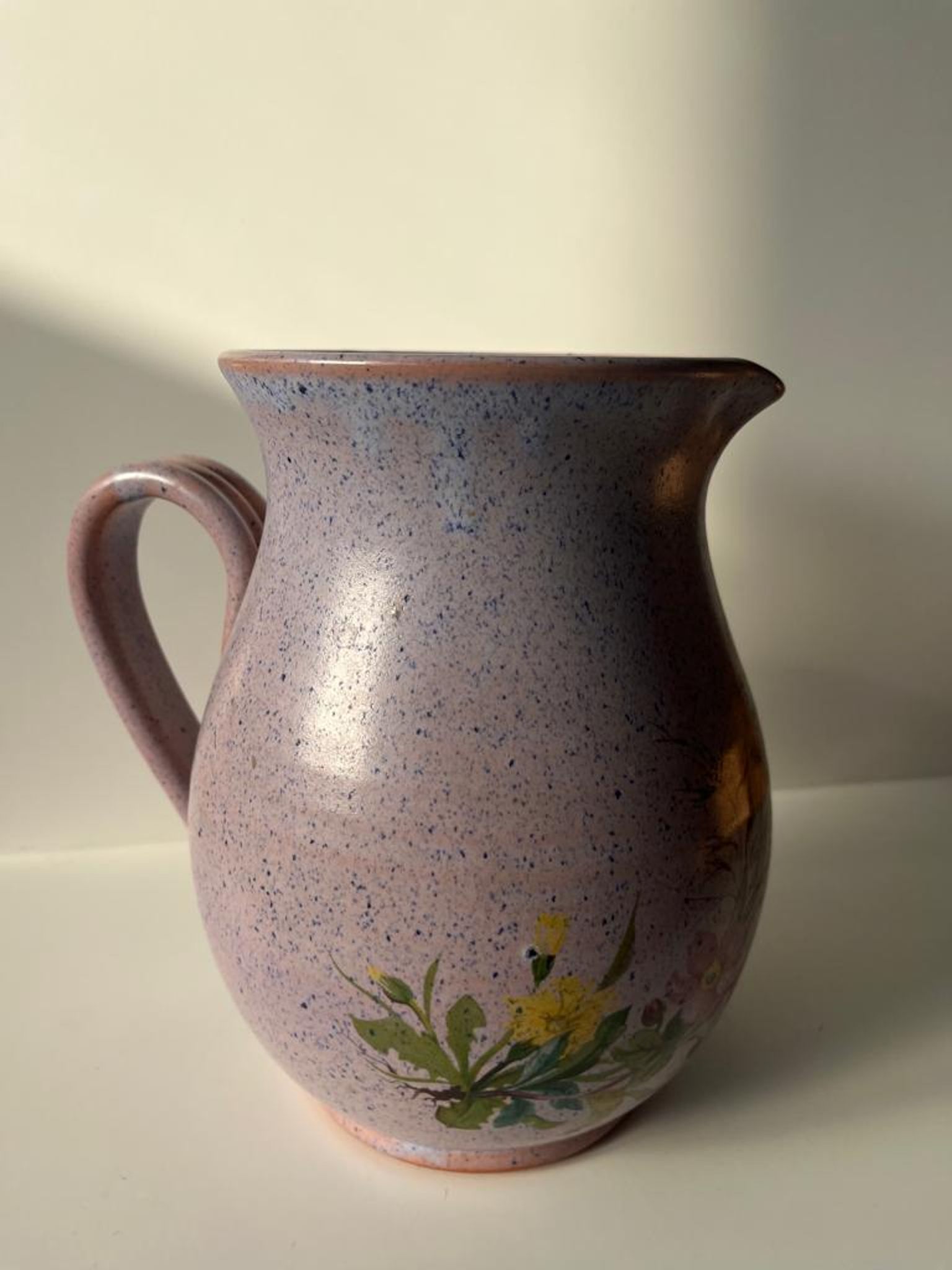 Vintage purple carafe with field flower patterns H:20cm