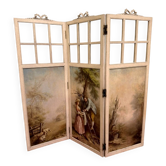 Three-panel screen in Louis XVI style with Romantic decorations and landscapes.