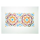 Original watercolor Arabic tile. Arabic tile painting. Watercolor Mozarabic pattern. Mozarabic pattern.