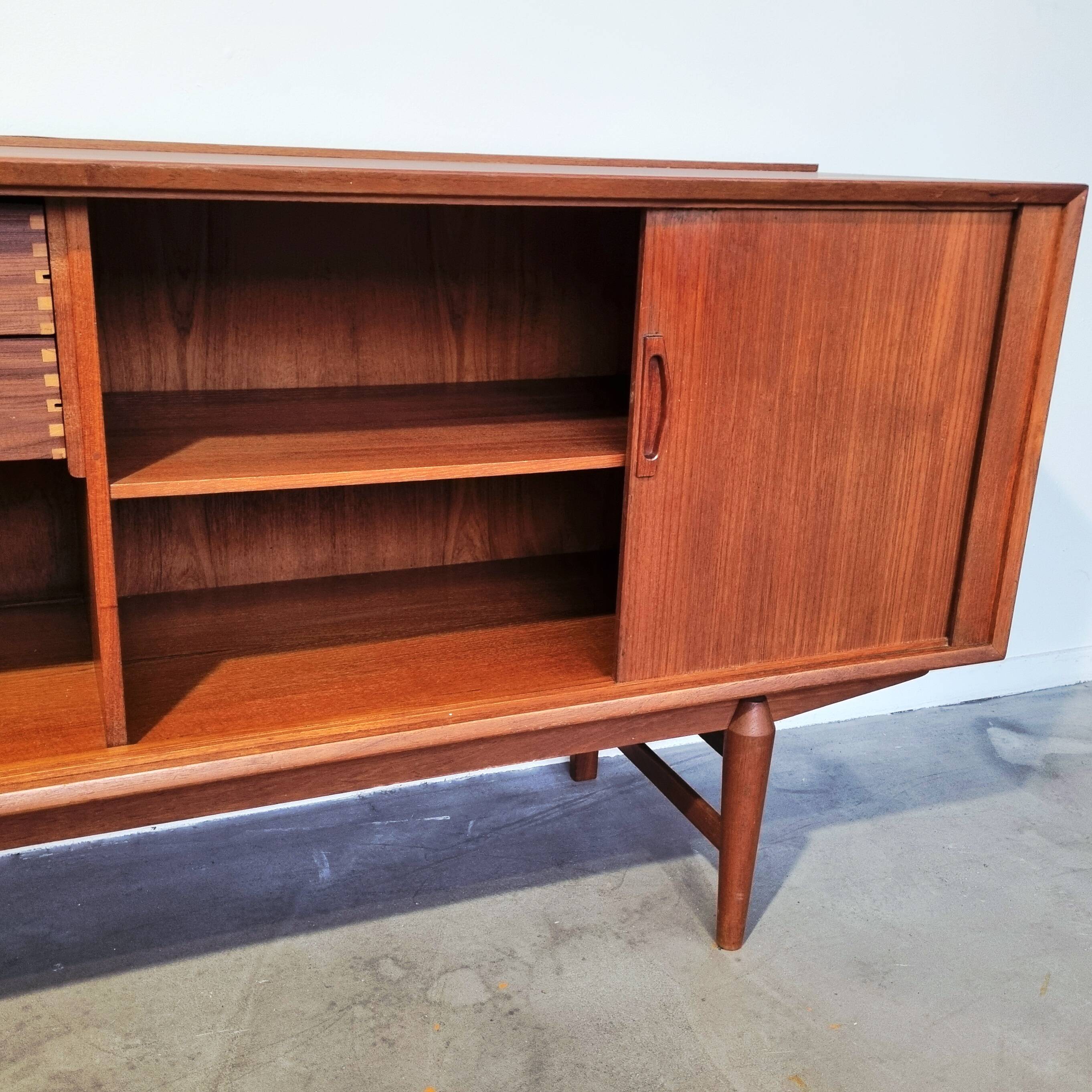 X-Large teak sideboard with tambour doors, Omer lefevre 1960s Belgium