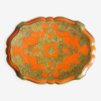 Large florentine tray stamped ofm, florence, italy