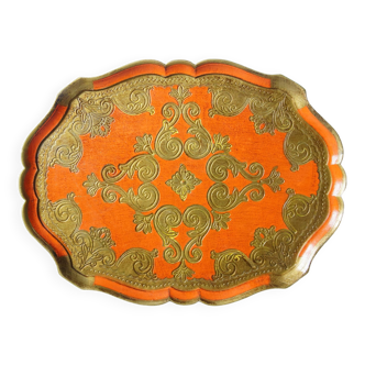 Large florentine tray stamped ofm, florence, italy