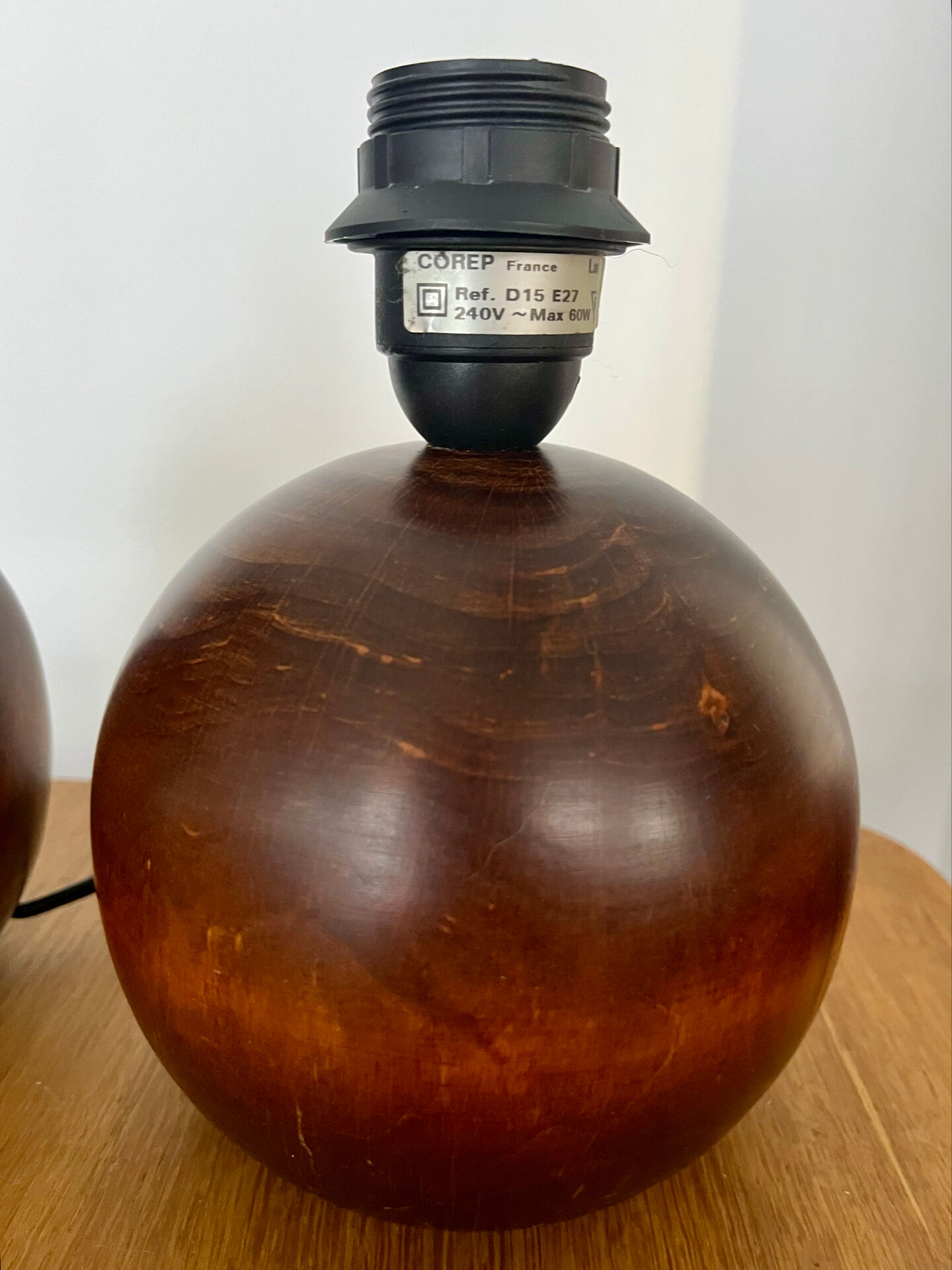 Pair of wooden ball lamp feet