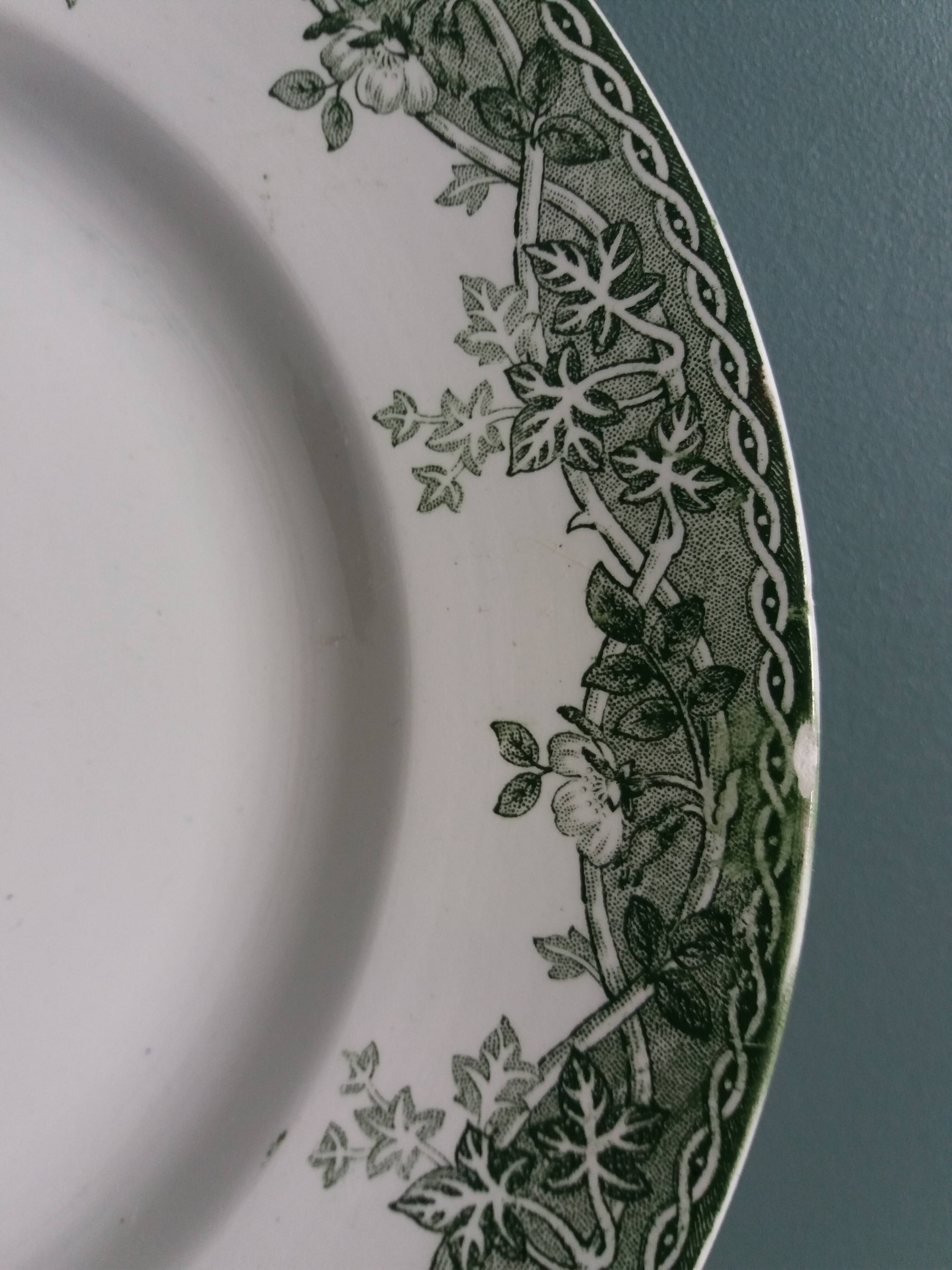 Saint Amand ironstone flat plate with summer green decor