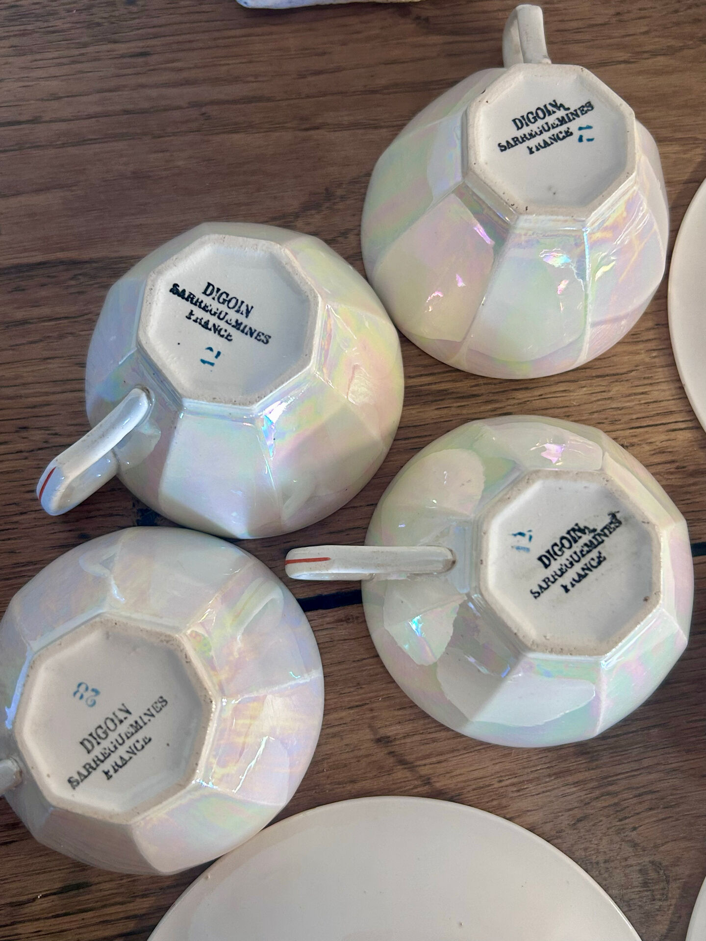 Iridescent vintage coffee service Digoin Sarreguemines