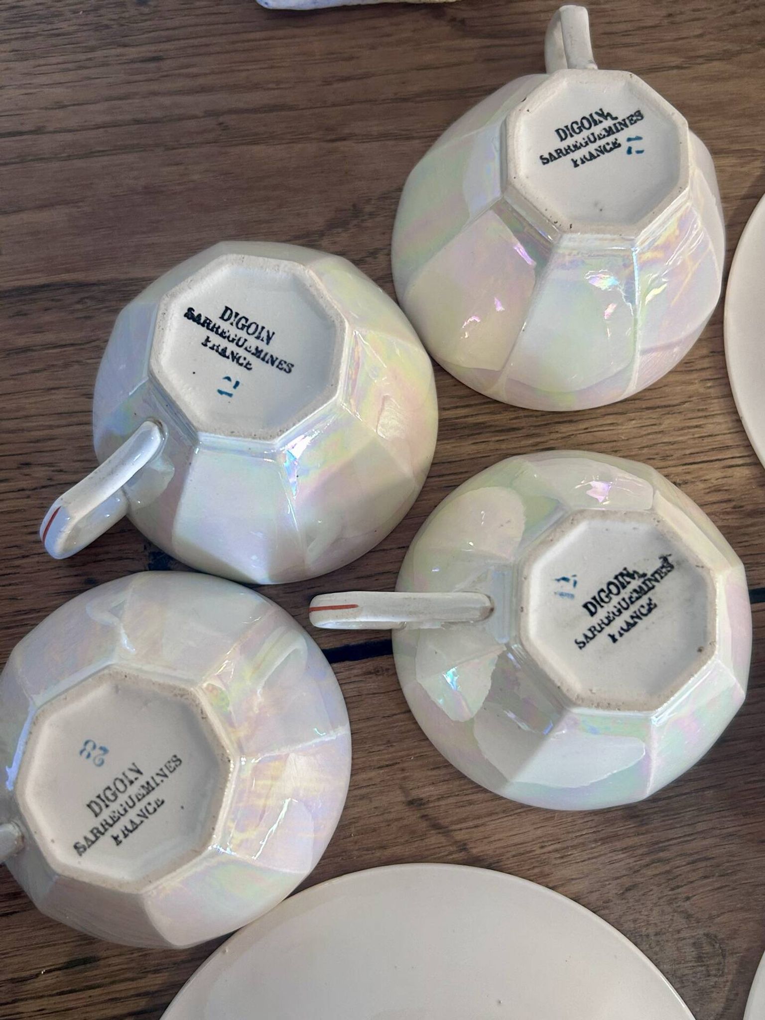 Iridescent vintage coffee service Digoin Sarreguemines