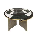 Contemporary Rare Round Italian Table Made of Marble Marquetry Marble and Brass