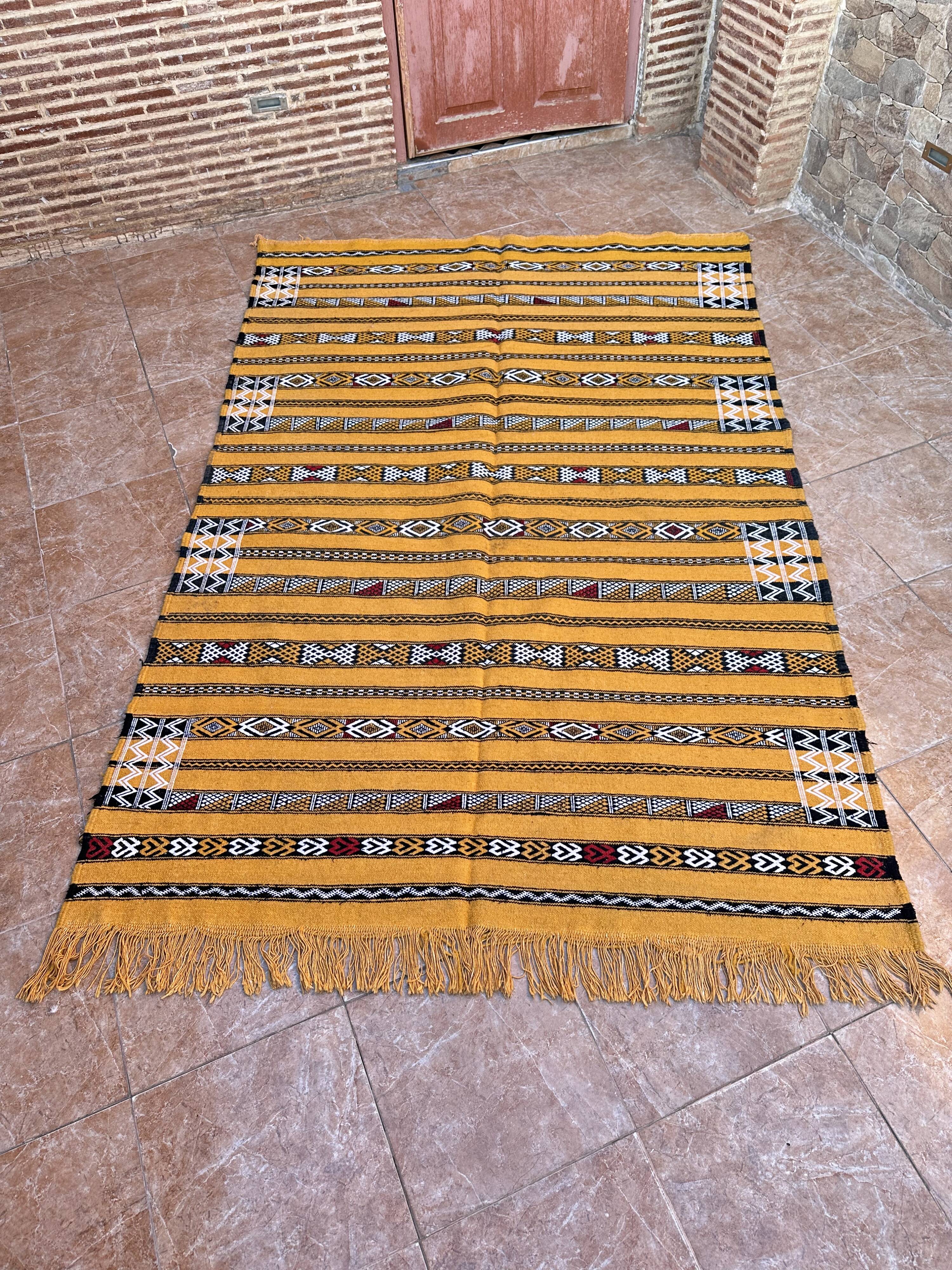 Yellow Handmade Berber Kilim Rug 226 X 150
