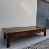 Rustic farmhouse coffee table with two drawers, solid oak, 19th century - 1.97m