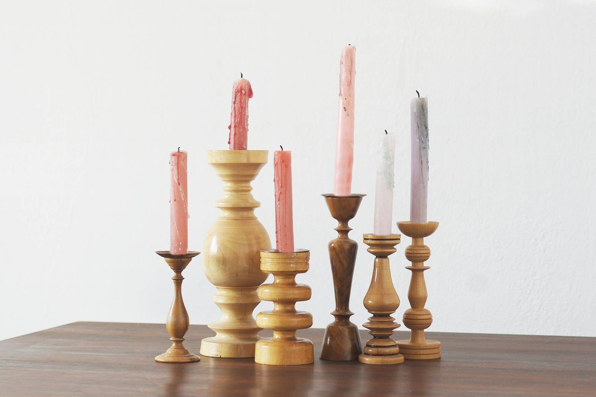 Scandinavian Wooden Candleholders, Set of 6