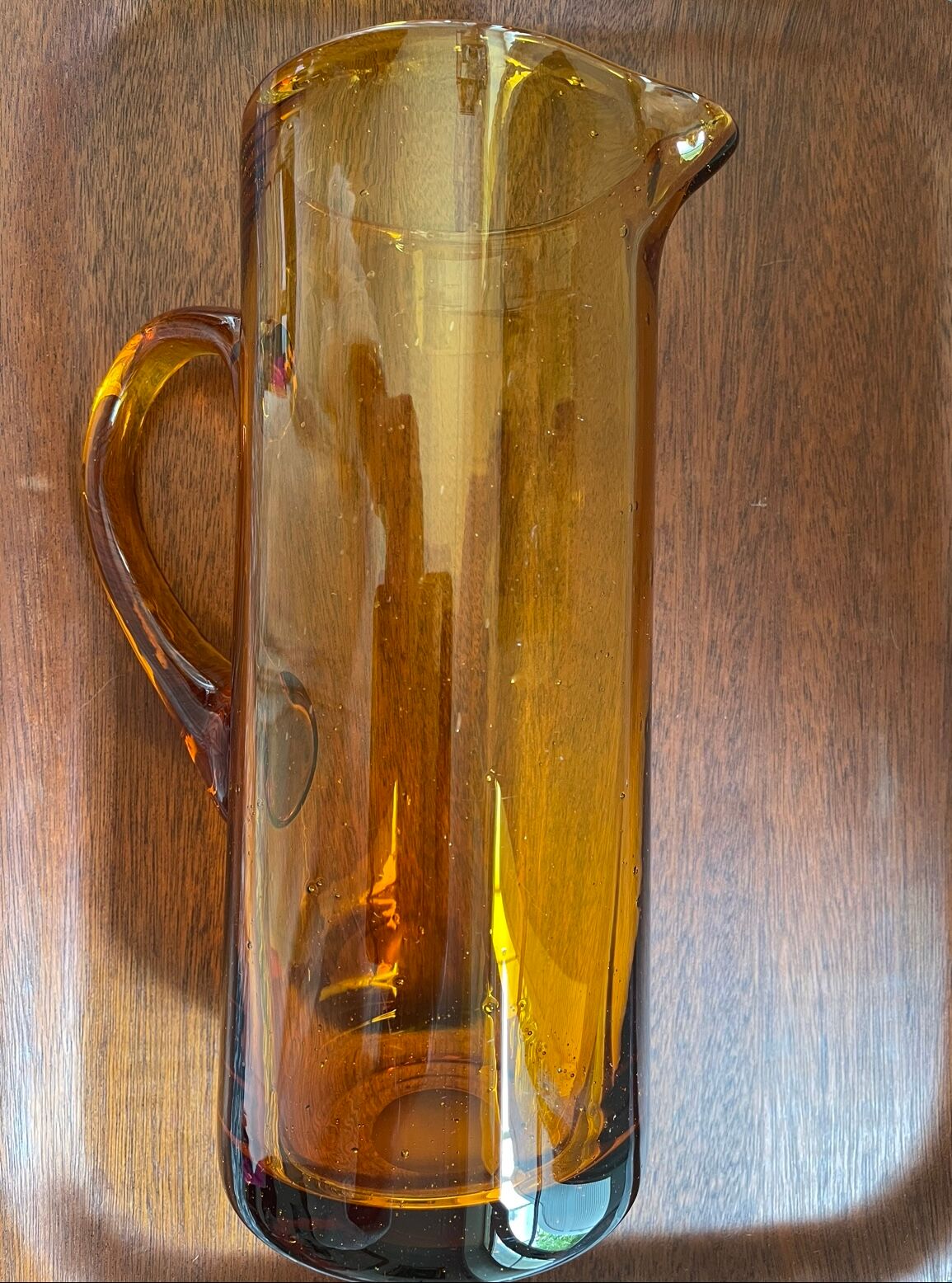 Amber pitcher bubbled glass