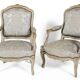Pair of Louis XV style armchairs in grey lacquered wood.