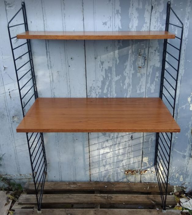 Vintage modular desk shelf in Teak veneer and black metal, Nisse Strinning, 60s
