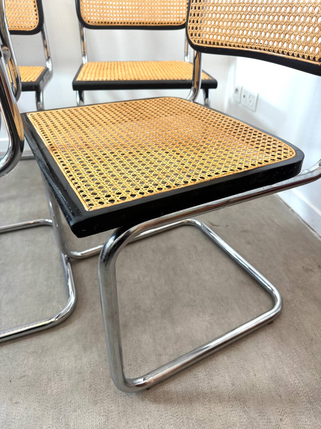 Set of 4 Marcel Breuer Cesca chairs made in Italy.