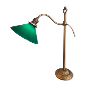 lampe de bureau en bronze et laiton avec abat-jour en opaline verte