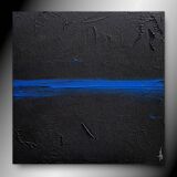 Tableau peinture abstraite monochrome noir et bleu