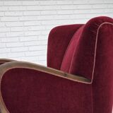 1950s, Danish relax armchair, cherry-red furniture velour, dark beech wood.