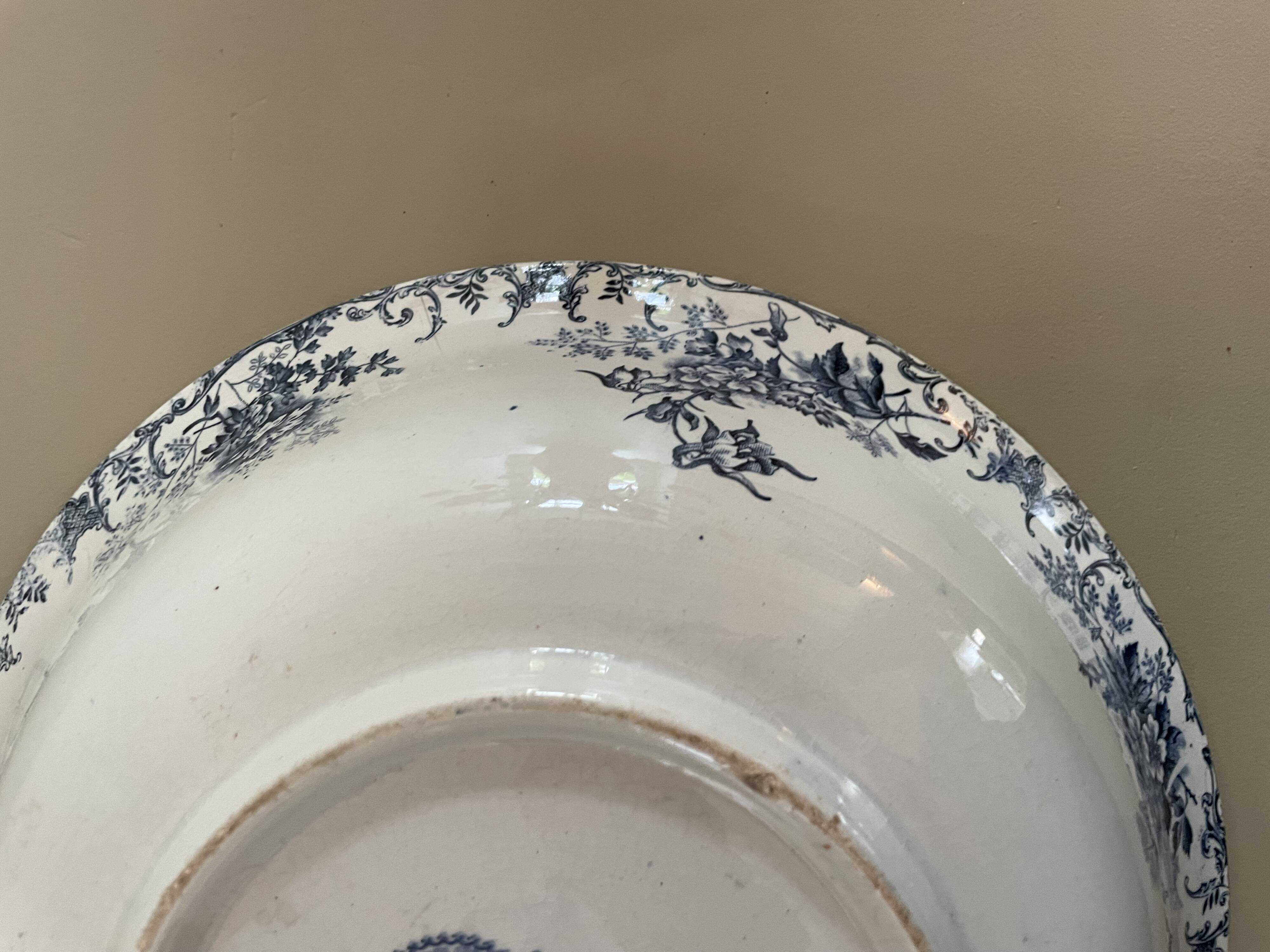 Boulenger blue ironstone salad bowl with Floréal pattern