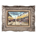 Tableau Gouache «Boulevard des Italiens» Paris Par Fred Bertrand (1915) + C