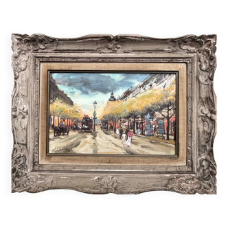 Tableau Gouache «Boulevard des Italiens» Paris Par Fred Bertrand (1915) + C