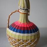 Old scoubidou bottle wood and glass 1960s/70s vintage retro decor
