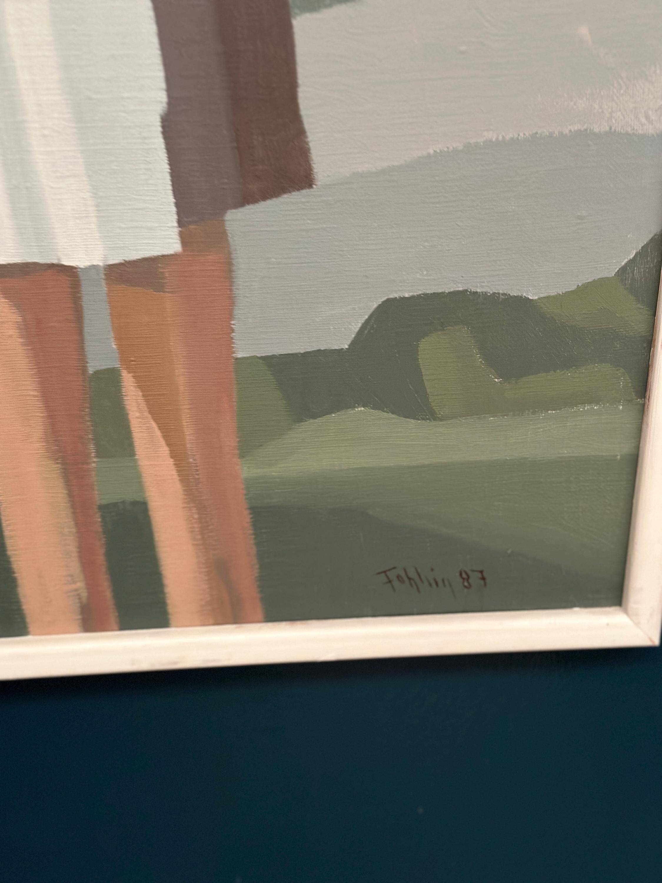 Large original Swedish oil on canvas - 'Fiskarpar' by Gunnar Fohlin - Signed - 1987 - vintage and framed