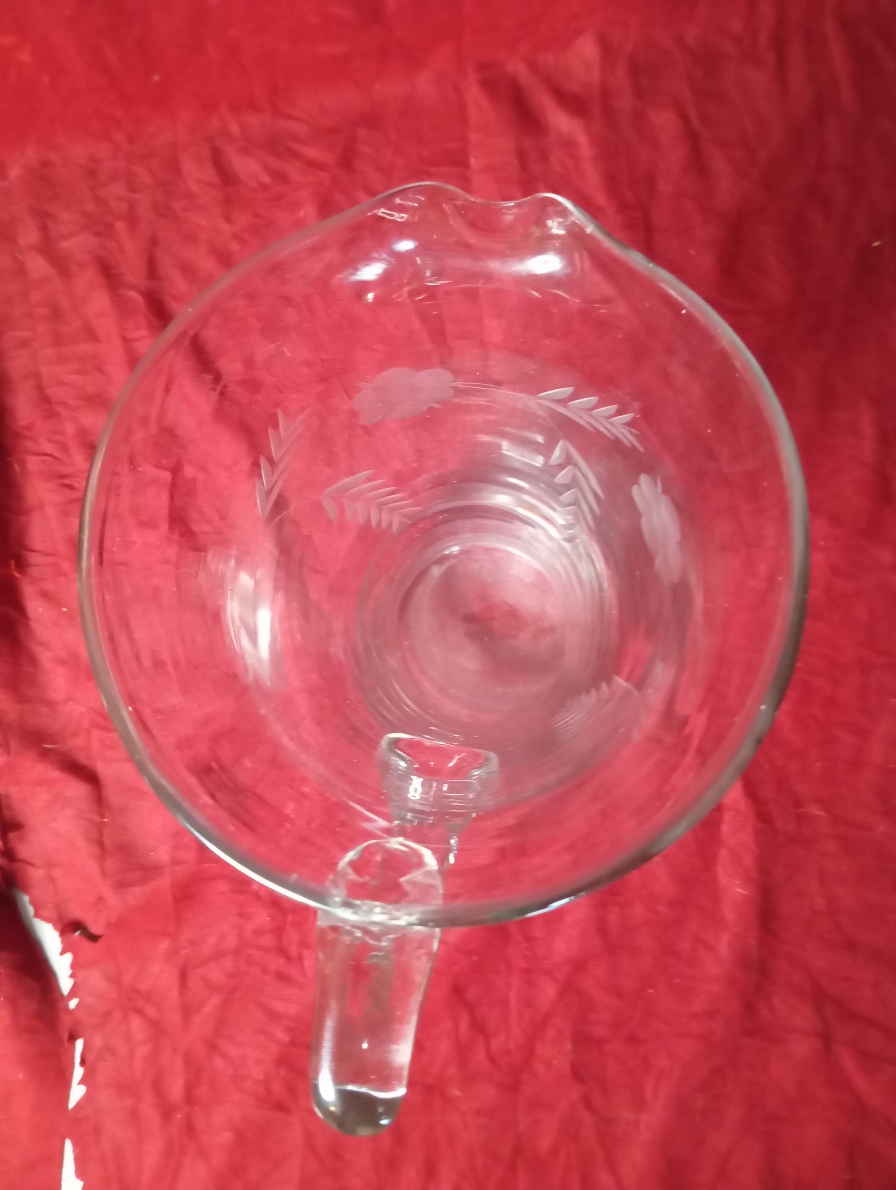 Art deco engraved glass pitcher