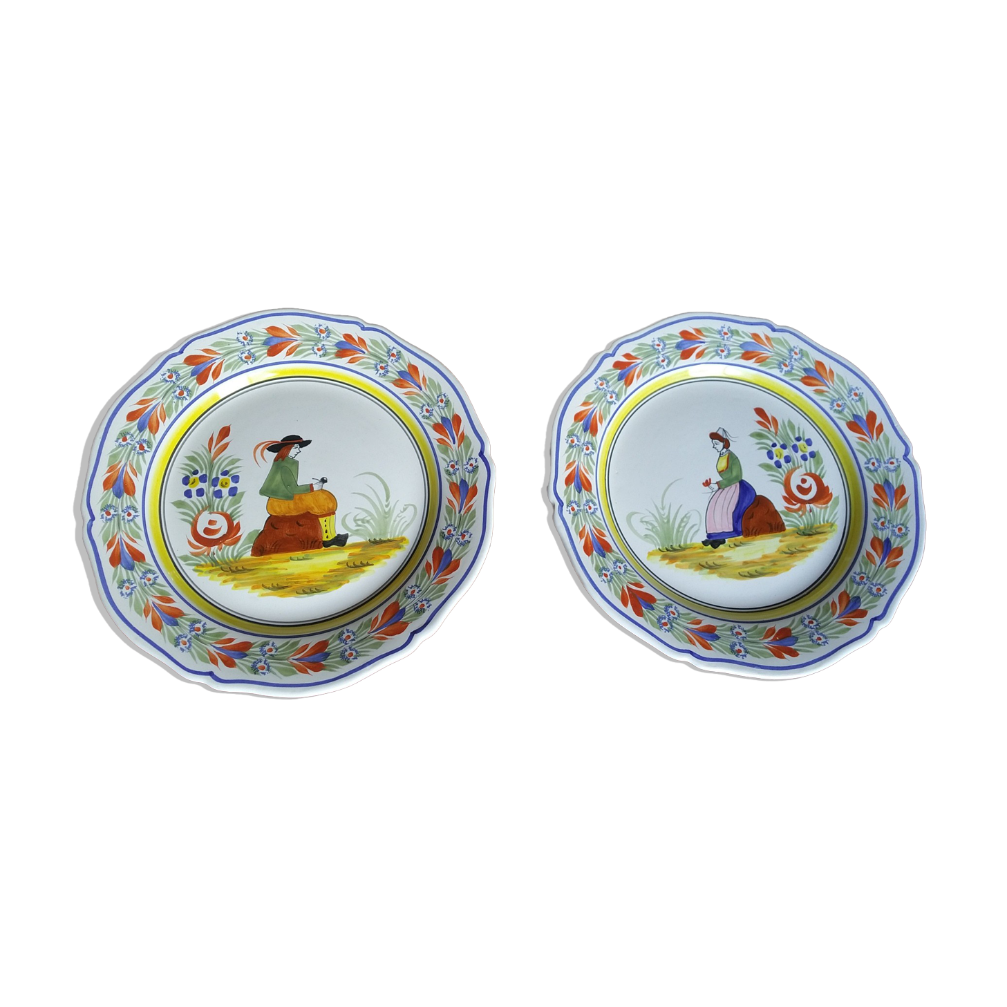 2 Breton Henriot plates from the Quimper earthenware factory