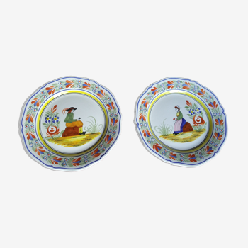 2 Breton Henriot plates from the Quimper earthenware factory