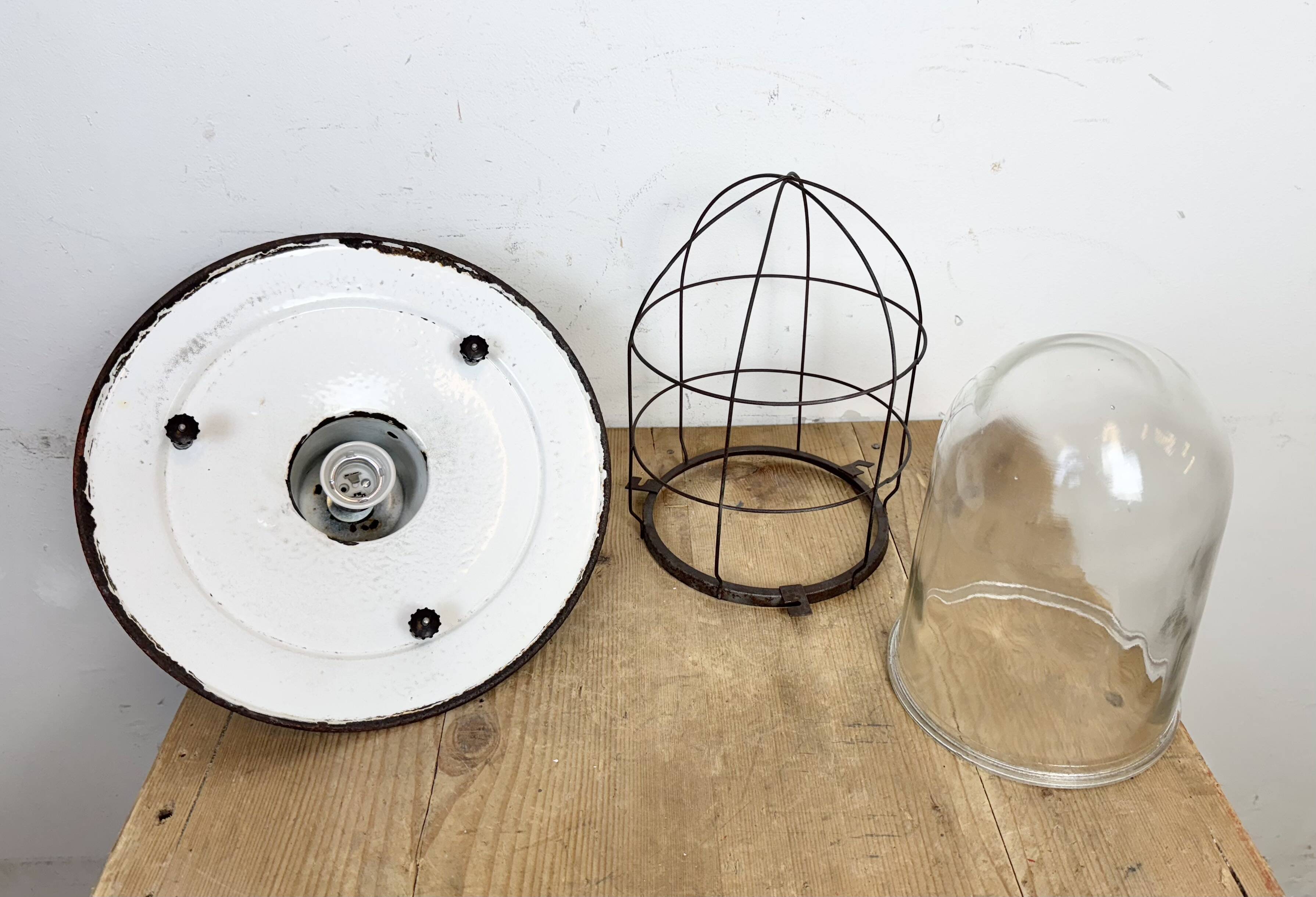 Industrial Green Enamel Cage Pendant Light, 1960s