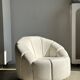 Large white circular armchair, white fabric upholstery