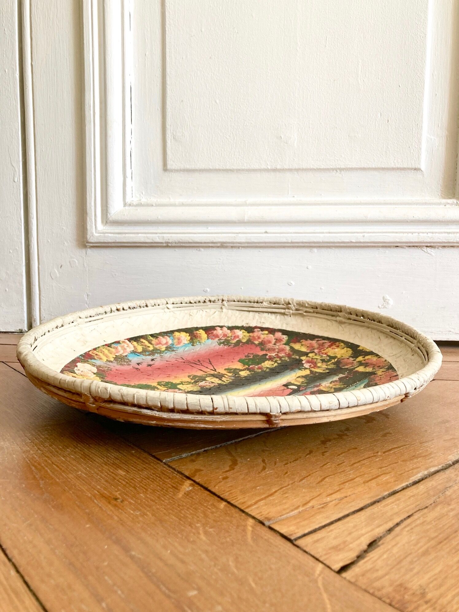 Painted basket for wall decoration