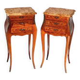 Louis XV Marquetry Bedside Tables, Pair of Vintage French Nightstands