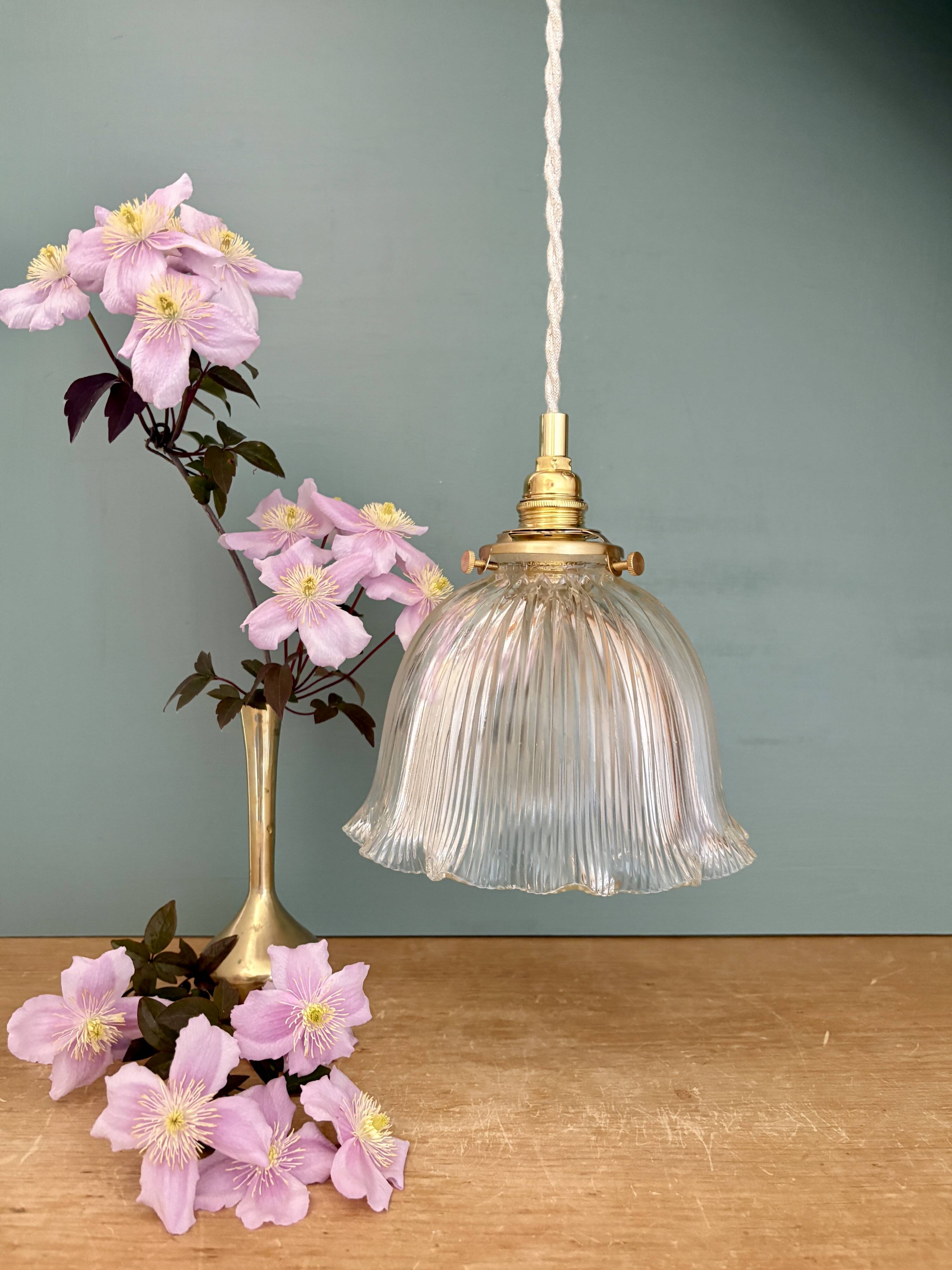 Vintage glass holophane pendant light