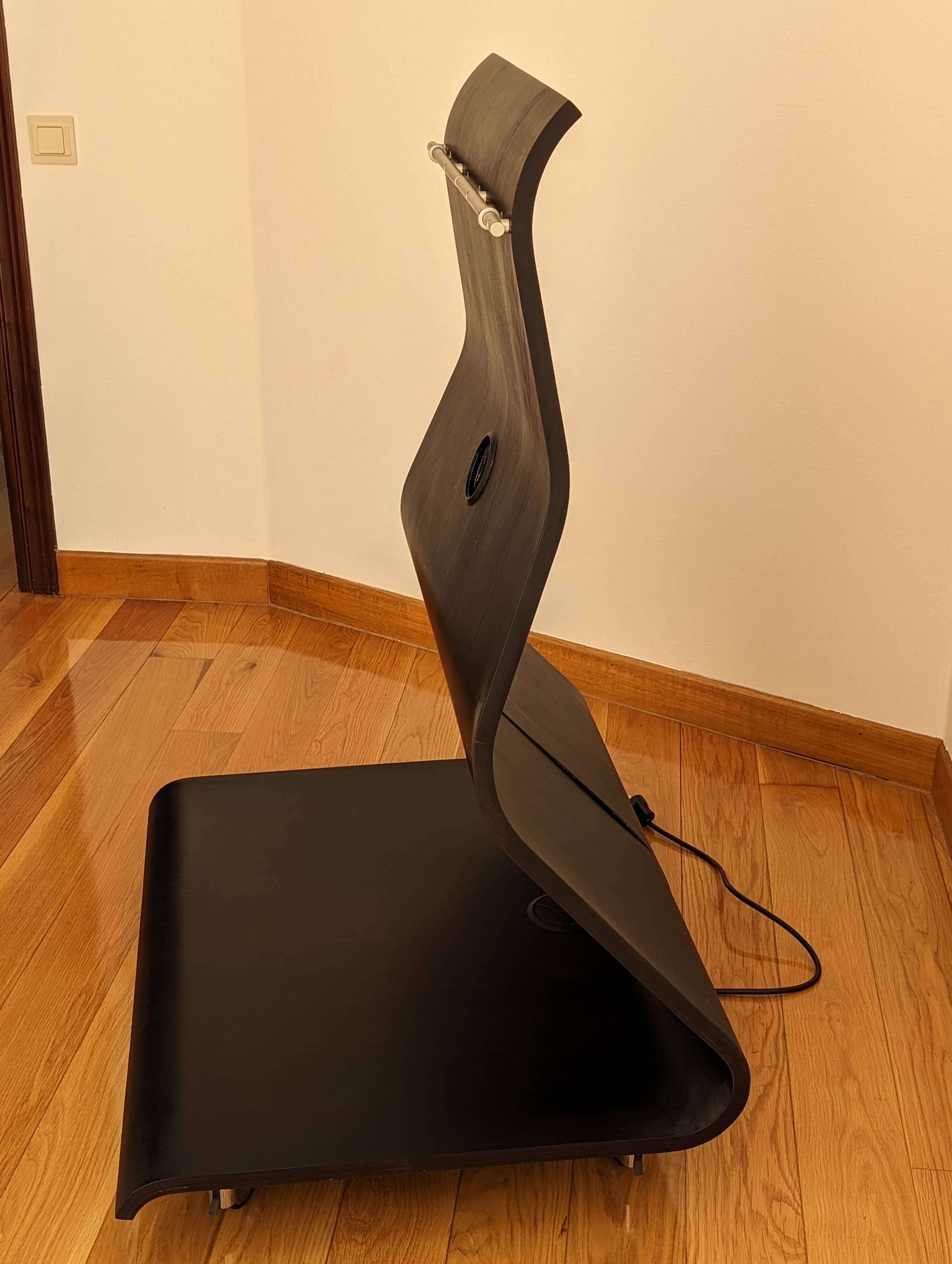 TV unit "Cobra" by Mario Bellini for Horm, Italian design, curved wood and LED.