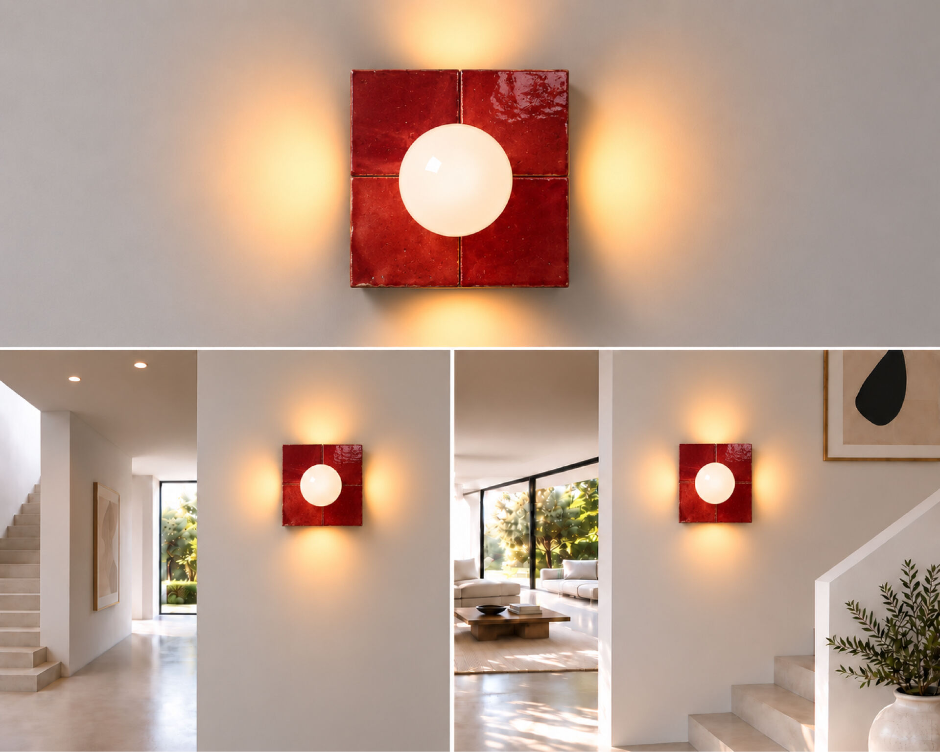Red zellige ceramic wall lamp