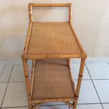 Chariot bar desserte vintage en rotin.