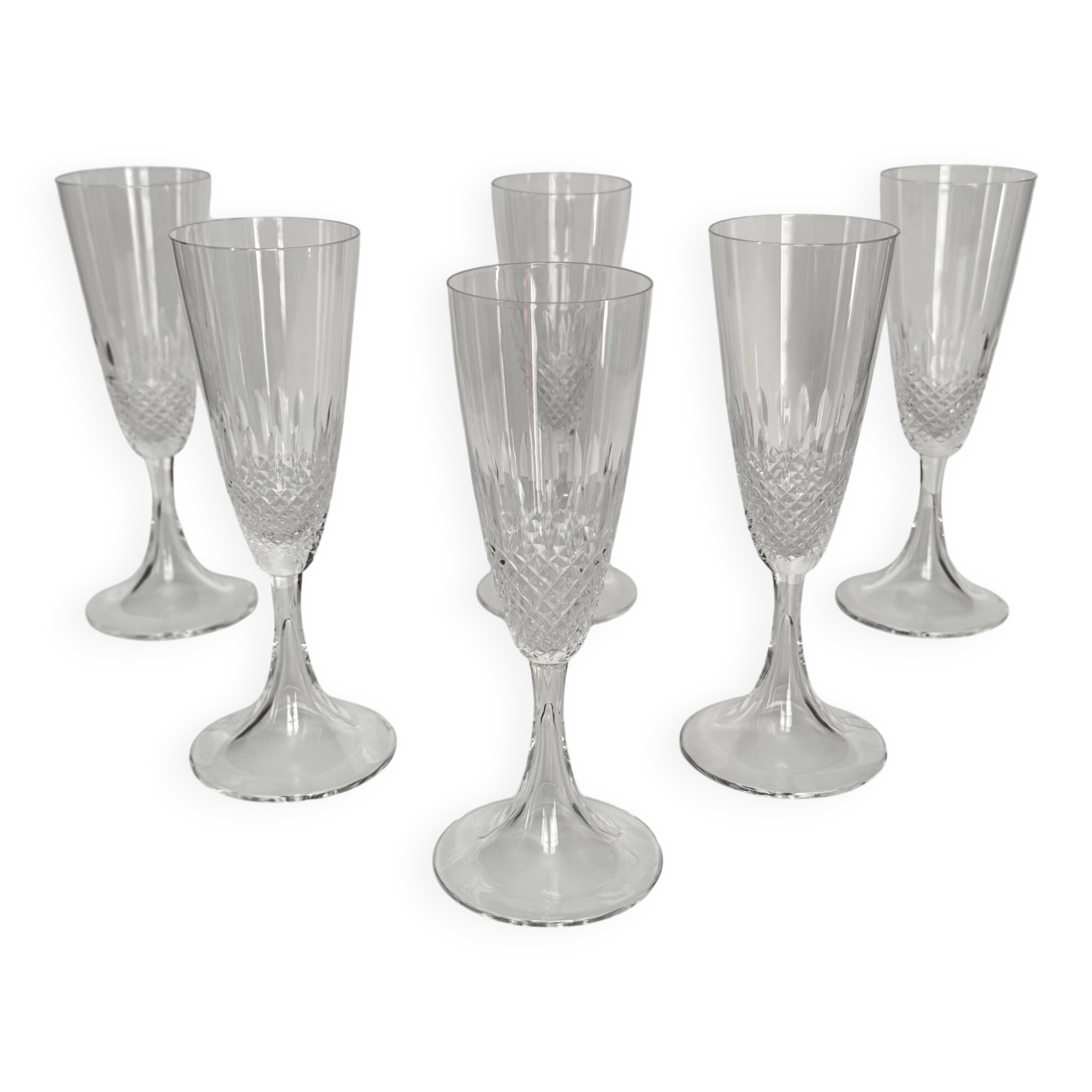 6 Champagne Flutes in Lalique Crystal | "Chinon" Model | 1960s